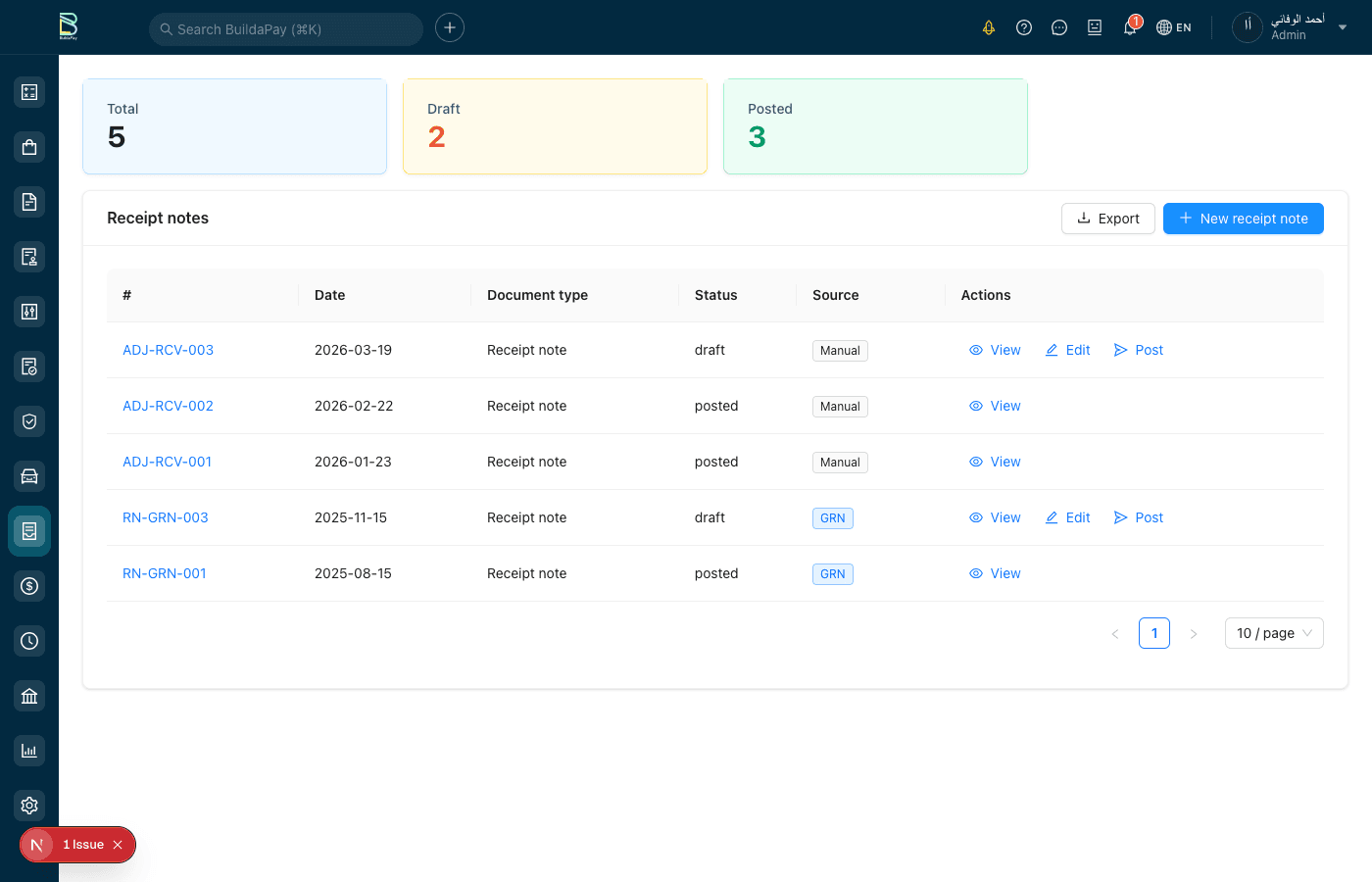 Receipt Notes & Incoming Goods